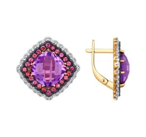 Золотые cерьги с аметистом