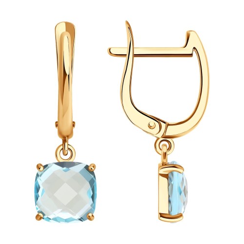 Золотые cерьги висячие с топазом