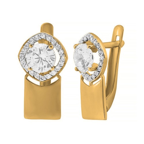 Золотые cерьги классические с фианитом