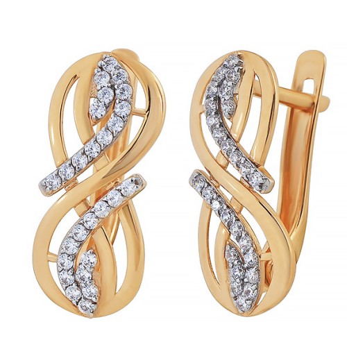 Золотые cерьги классические с фианитом