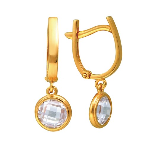 Золотые cерьги висячие с фианитом