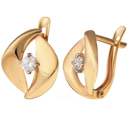 Золотые cерьги классические с фианитом