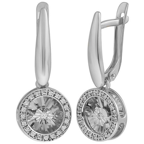 Серьги висячие из белого золота с бриллиантом