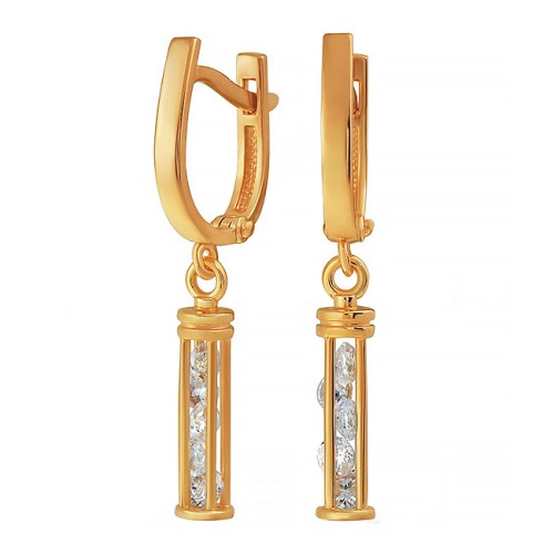 Золотые cерьги висячие с фианитом