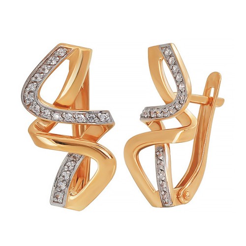 Золотые cерьги классические с фианитом