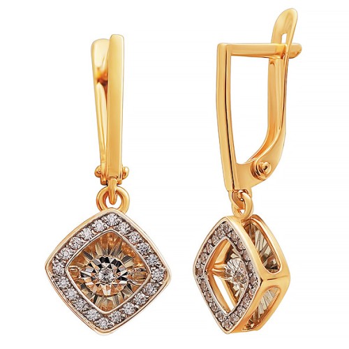 Золотые cерьги висячие с бриллиантом