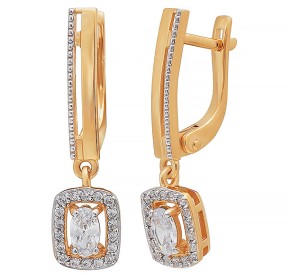 Золотые cерьги висячие с фианитом