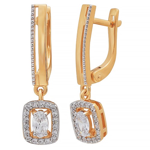 Золотые cерьги висячие с фианитом