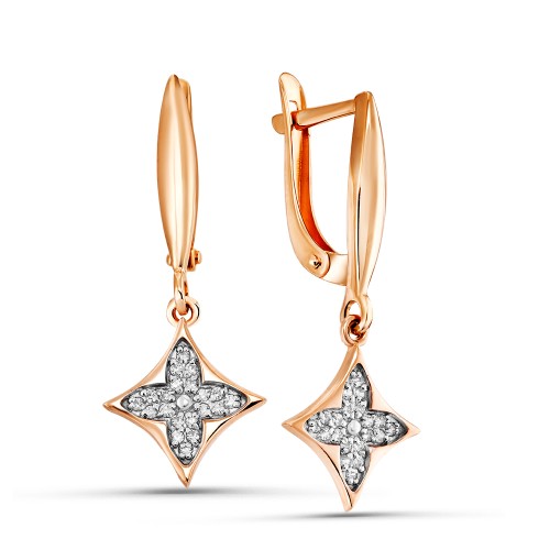 Золотые cерьги висячие с фианитом