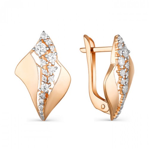 Золотые cерьги классические с фианитом