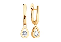 Золотые cерьги висячие с фианитом
