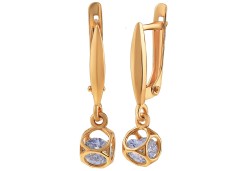 Золотые cерьги висячие с фианитом