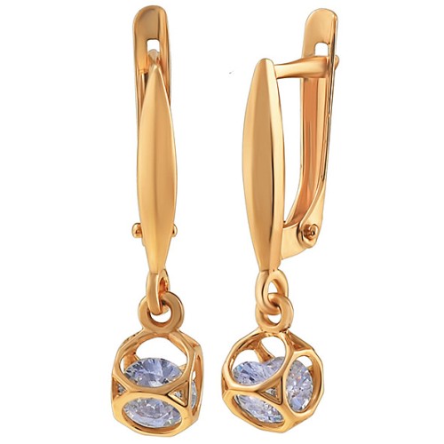 Золотые cерьги висячие с фианитом