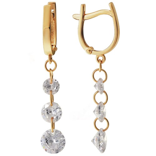 Золотые cерьги висячие с фианитом