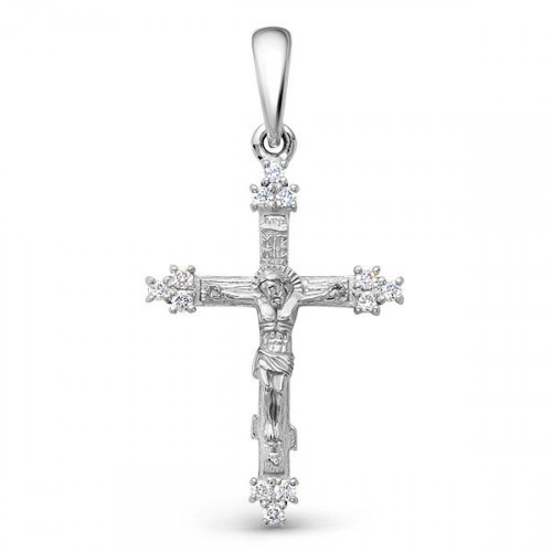 Крест из белого золота с бриллиантом