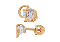 Золотые cерьги пусеты (гвоздики) с фианитом