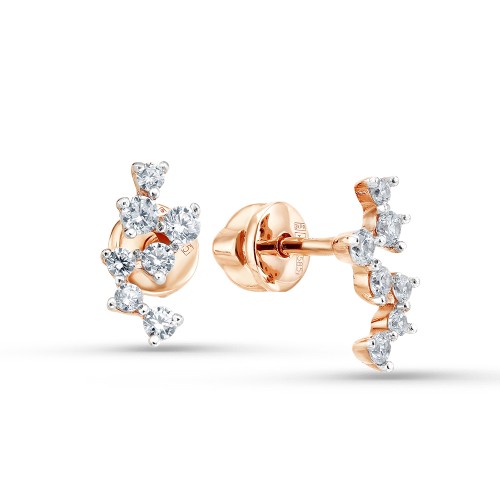 Золотые cерьги пусеты (гвоздики) с фианитом