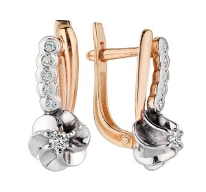 Золотые cерьги классические с бриллиантом