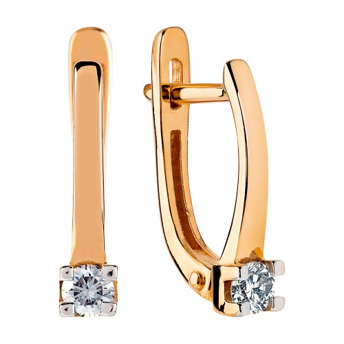 Золотые cерьги классические с бриллиантом