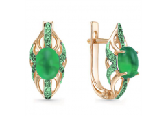 Золотые cерьги классические с агатом зеленым