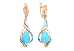 Серьги из красного золота 585 пробы с бирюзой