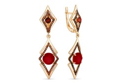 Золотые cерьги висячие с кораллом