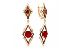 Золотые cерьги висячие с кораллом