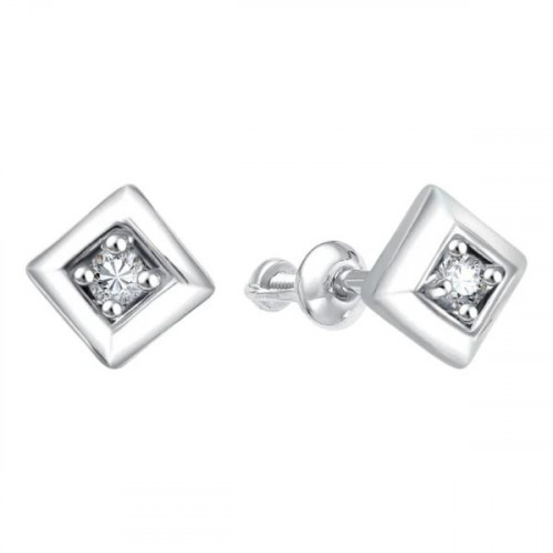 Серебряные cерьги пусеты (гвоздики) с фианитом