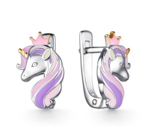 Серебряные cерьги классические с эмалью