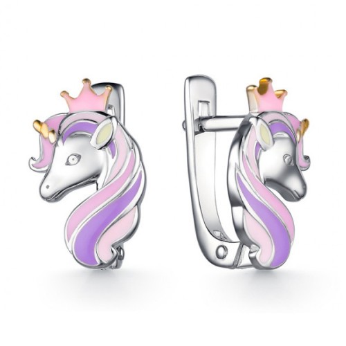 Серебряные cерьги классические с эмалью