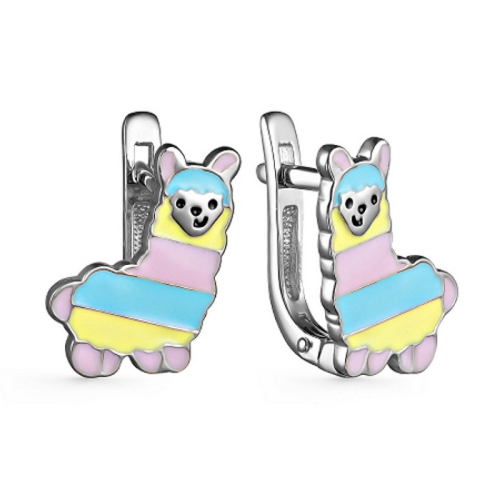 Серебряные cерьги классические с эмалью