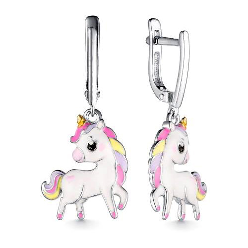 Серебряные cерьги висячие с эмалью