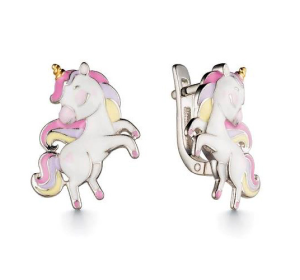 Серебряные cерьги классические с эмалью