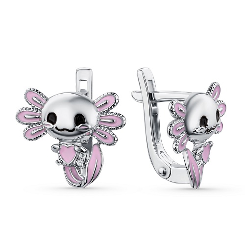 Серебряные cерьги классические с эмалью