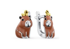 Серебряные cерьги классические с позолотой с эмалью