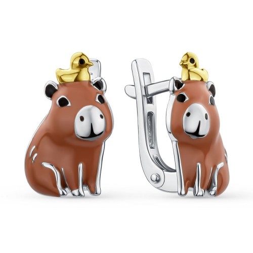 Серебряные cерьги классические с позолотой с эмалью