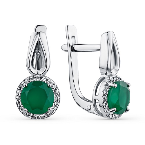 Серебряные cерьги с агатом зеленым