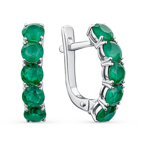 Серебряные cерьги с агатом зеленым