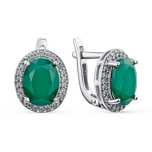 Серебряные cерьги с агатом зеленым