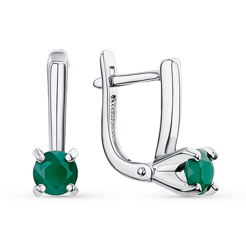 Серебряные cерьги с агатом зеленым