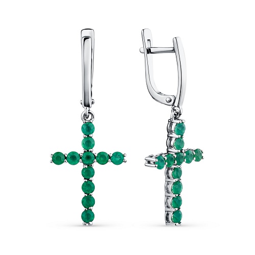 Серебряные cерьги висячие с агатом зеленым