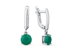 Серебряные cерьги висячие с агатом зеленым