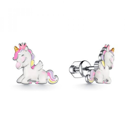 Серебряные cерьги пусеты (гвоздики) с эмалью