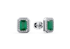 Серебряные cерьги пусеты (гвоздики) с агатом зеленым