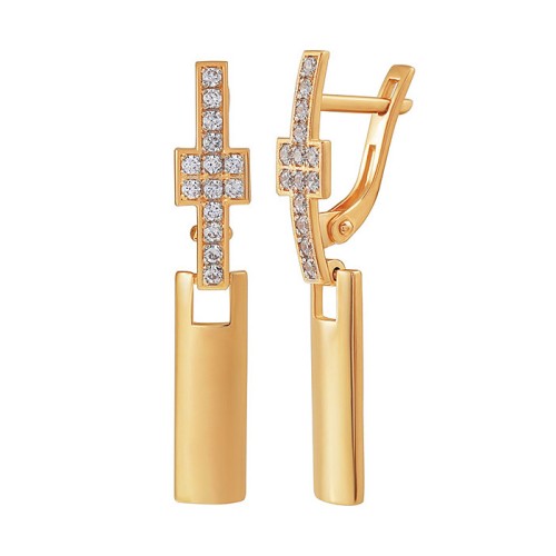 Золотые cерьги висячие с фианитом