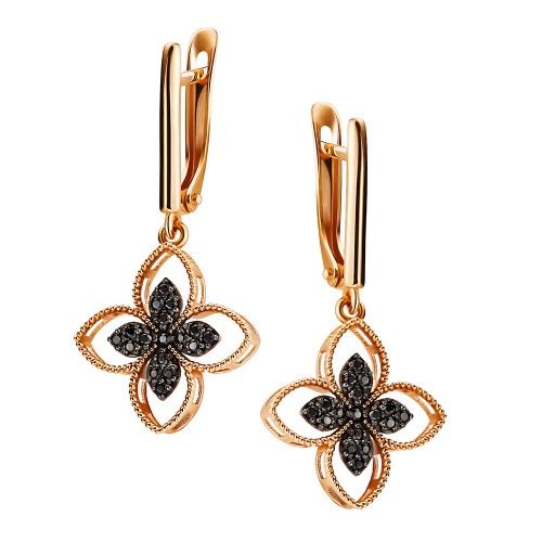 Золотые cерьги висячие с фианитом