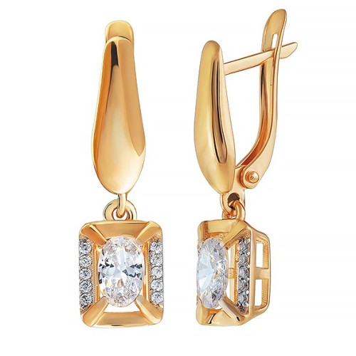 Золотые cерьги висячие с фианитом