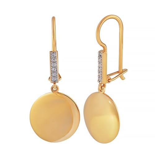 Золотые cерьги висячие с фианитом