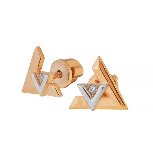 Золотые cерьги пусеты (гвоздики) с фианитом