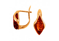 Золотые cерьги классические с янтарем